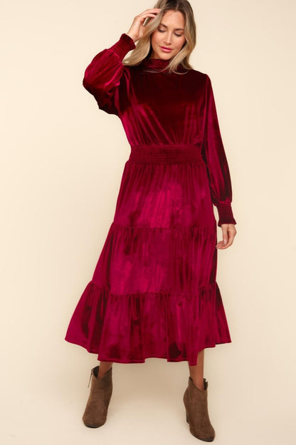 Burgundy Velvet Tiered Dress