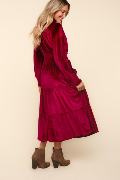 Burgundy Velvet Tiered Dress