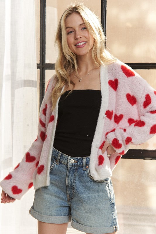 Fuzzy Heart Cardigan