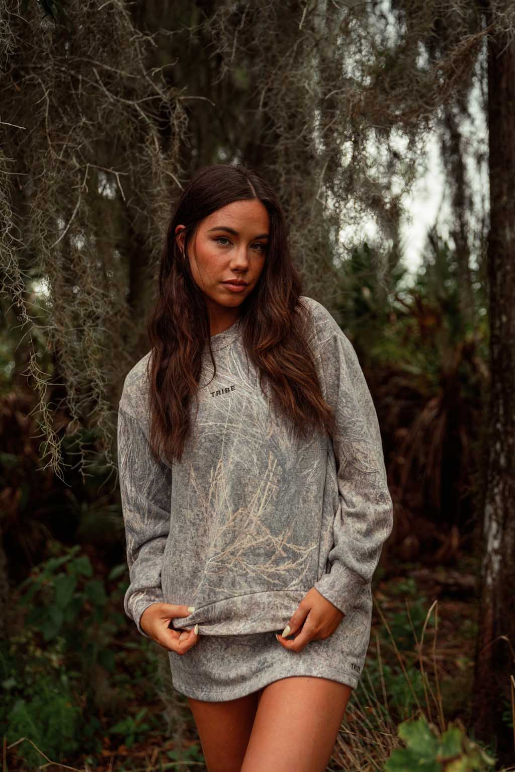 Amber Moon Revival: Tribe Kelley Brush Camo Crewneck Sweatshirt