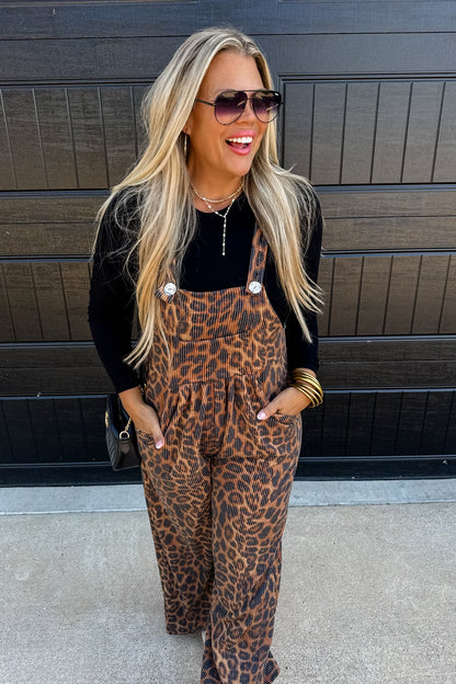 Leopard Ribbed Overalls