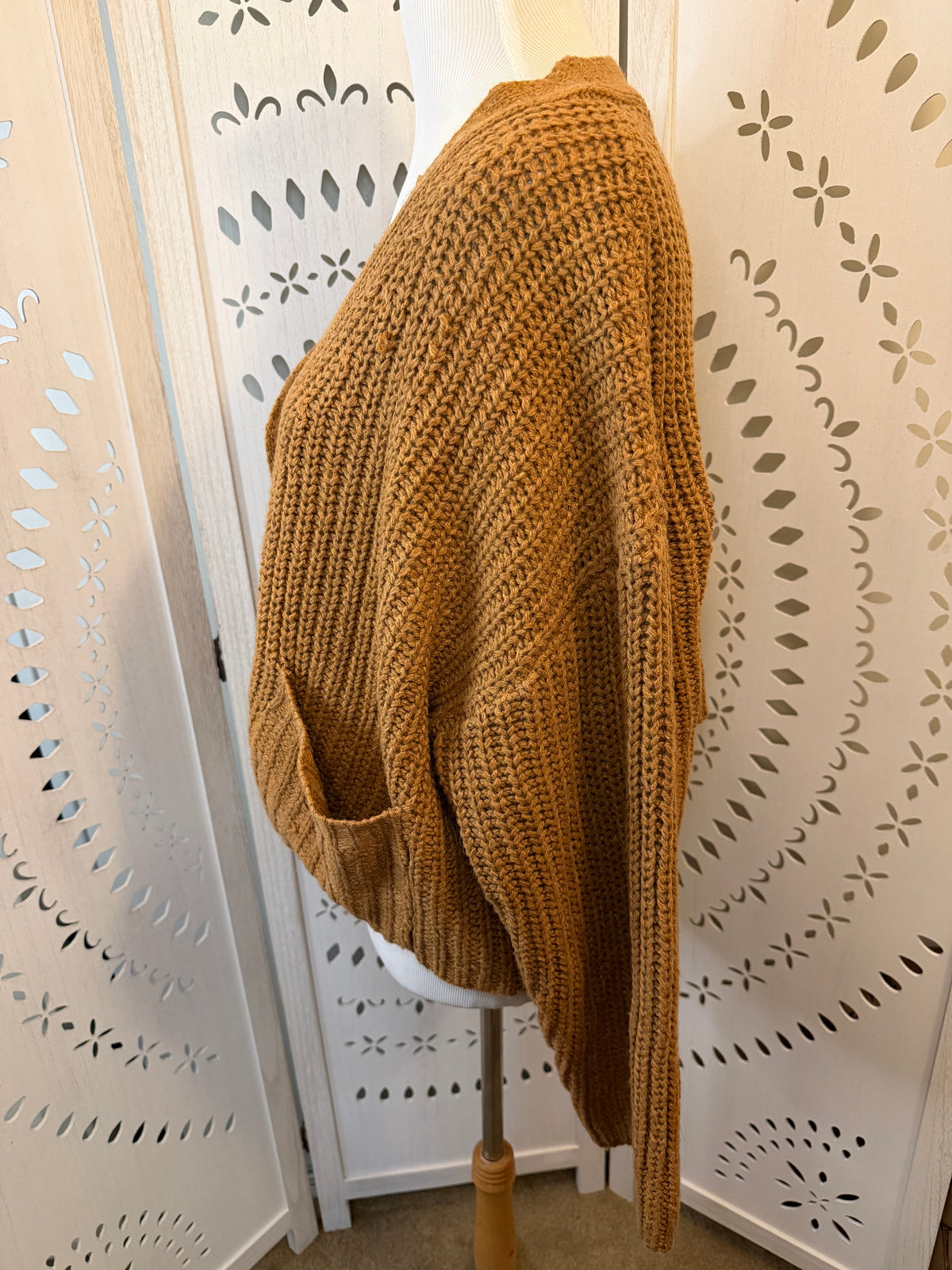 Amber Moon Revival: Chunky Camel Buttoned Cardigan