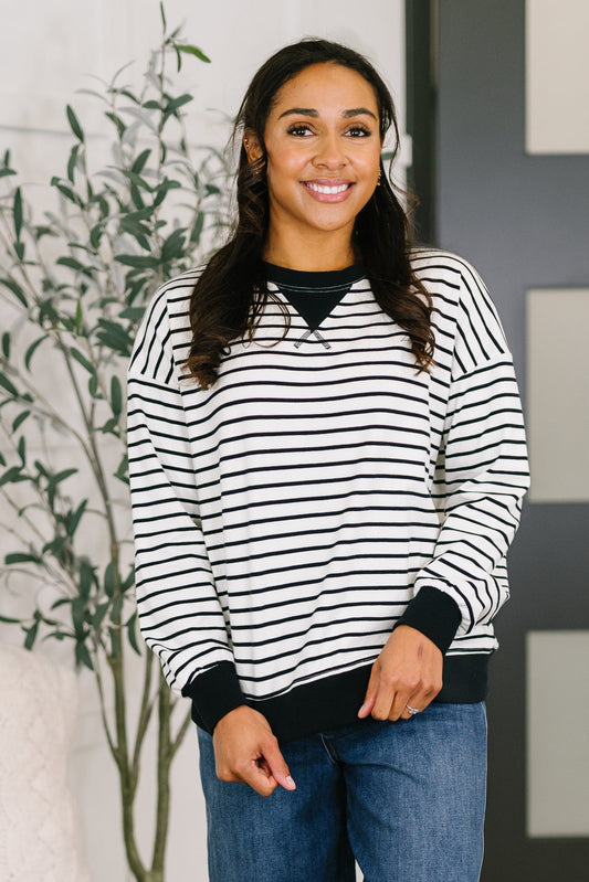 Drop Shoulder Pullover in White and Black