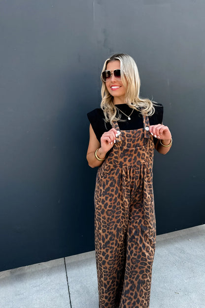 Leopard Ribbed Overalls