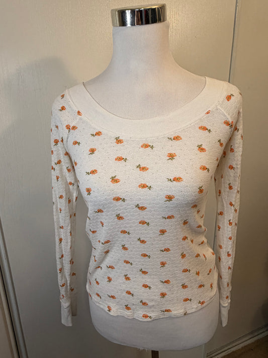 Vintage Free People 100% Cotton Y2K Floral Thermal Top