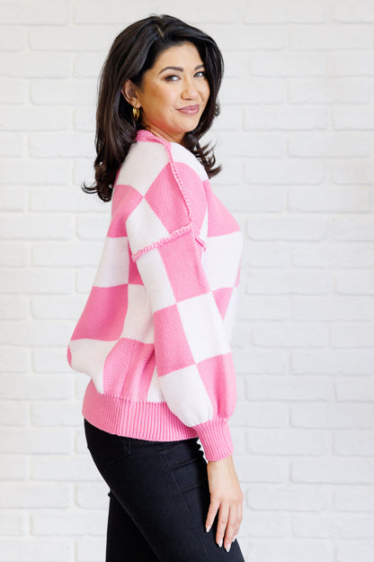 Checkered Pink Pullover Sweater