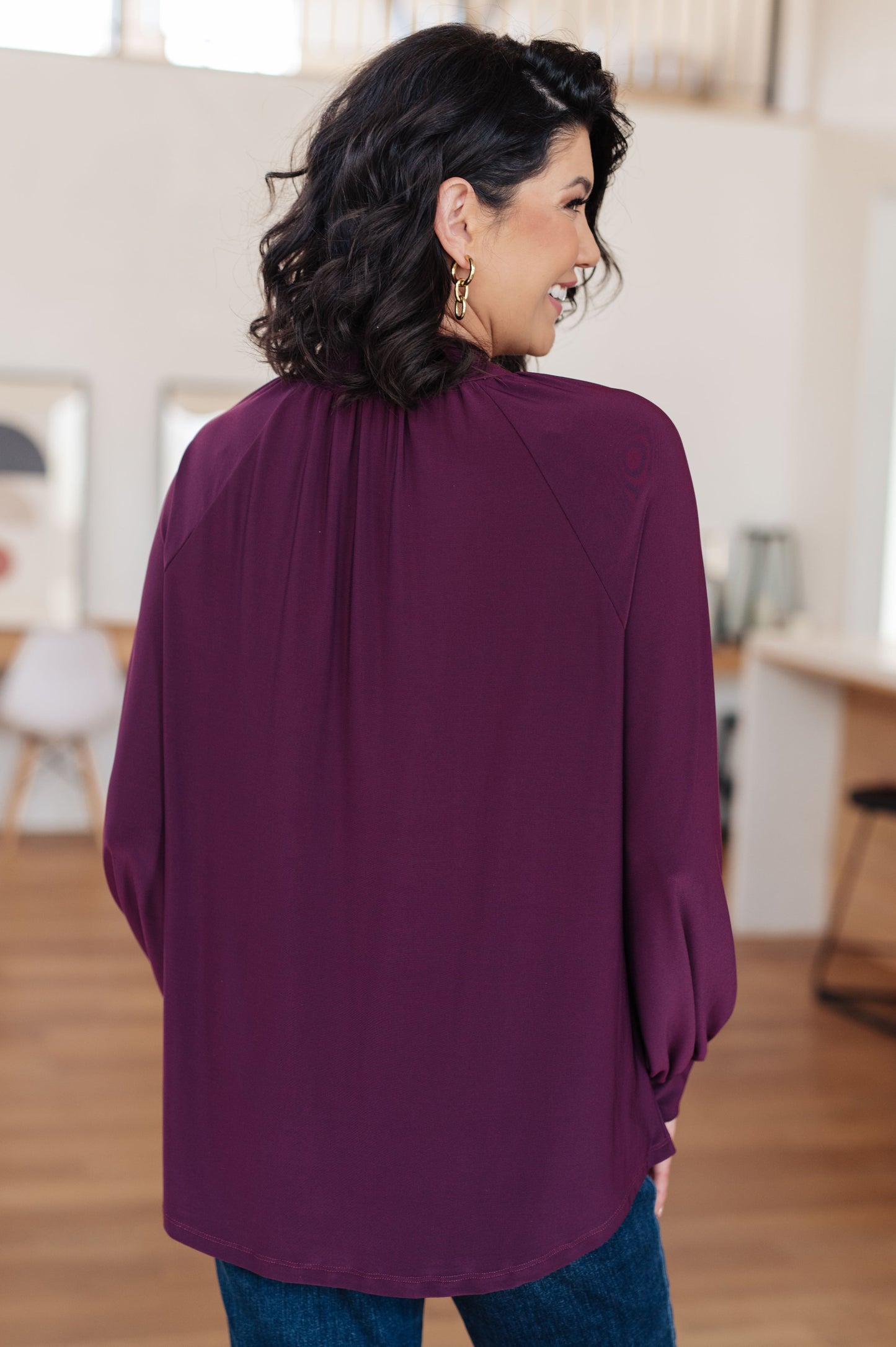 Plum Mock Neck Blouse