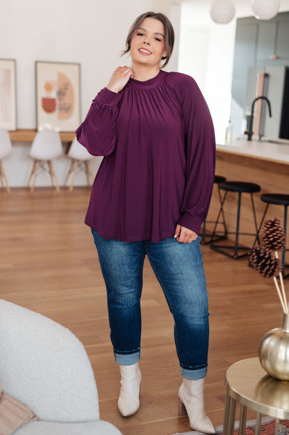 Plum Mock Neck Blouse