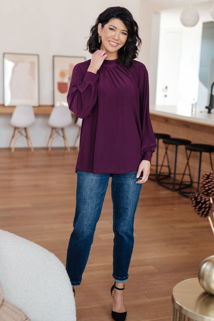 Plum Mock Neck Blouse