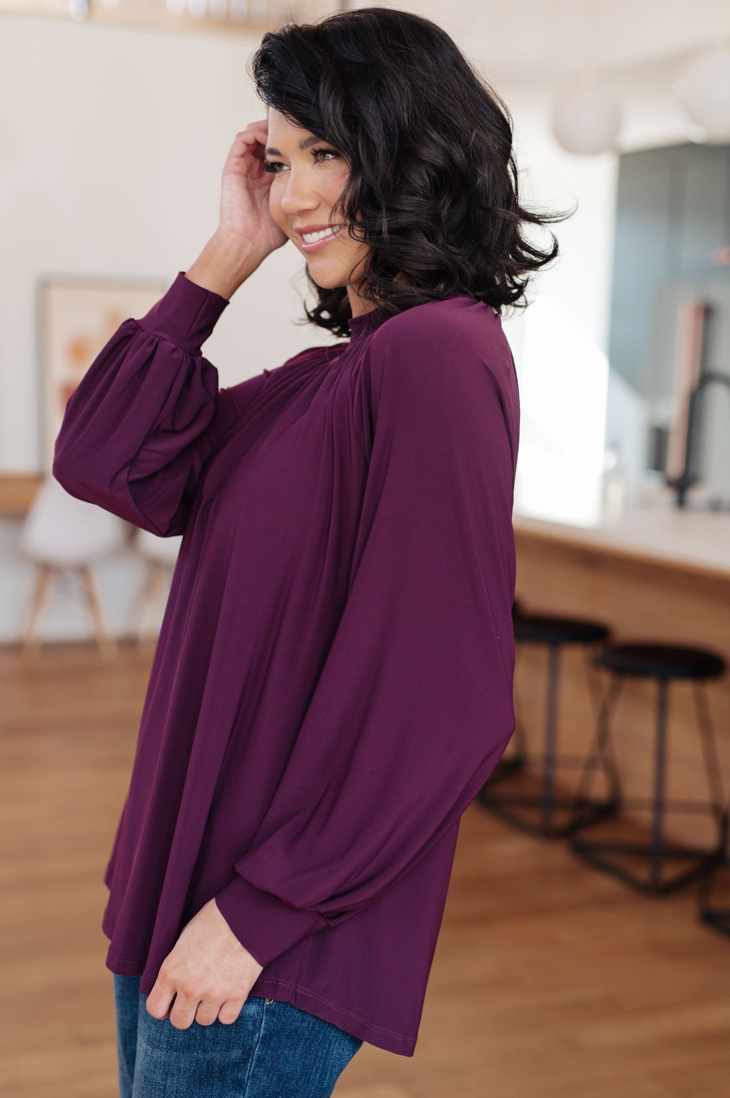 Plum Mock Neck Blouse