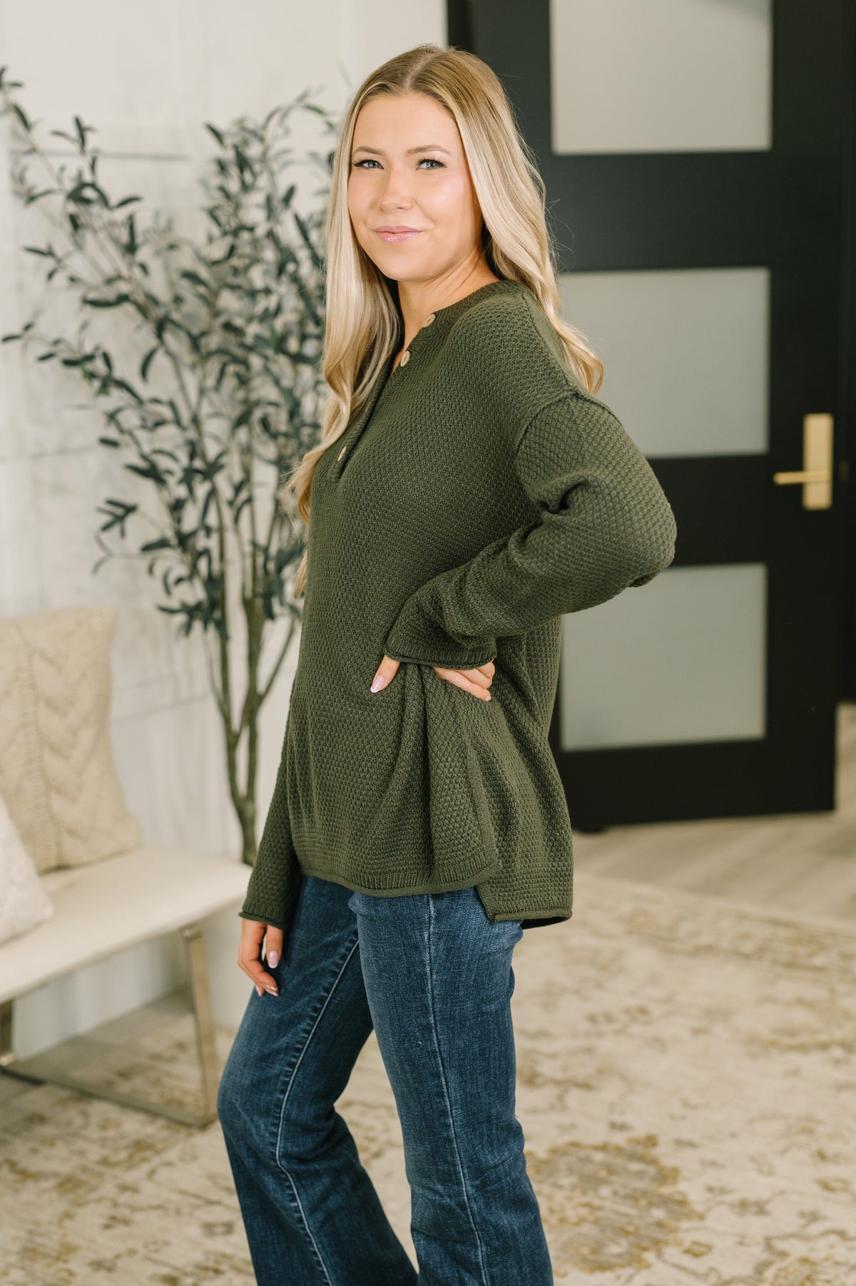 Henley Top in Dark Olive