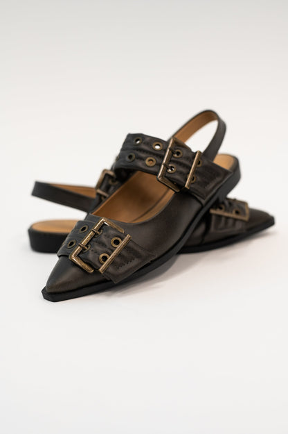 Crazy Train Buckle Pointy Toe Flats