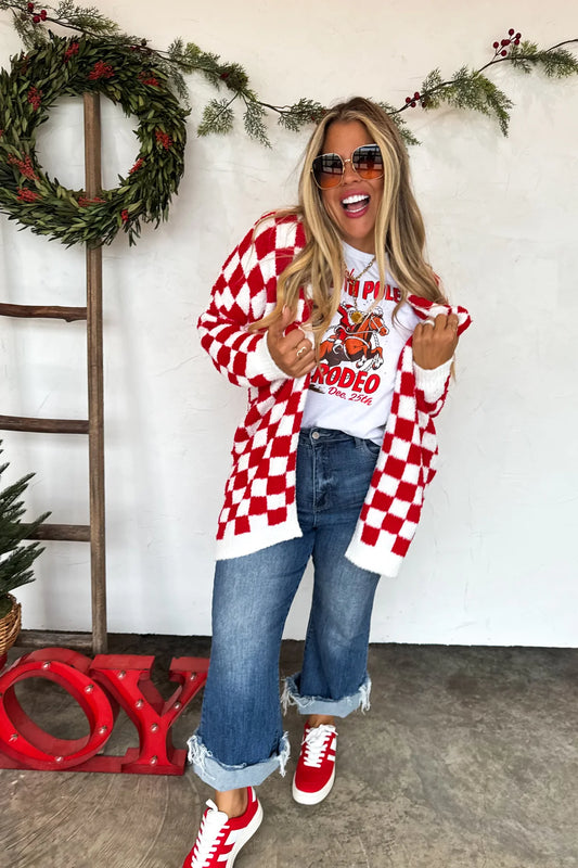Red Checker Cloud Cardigan