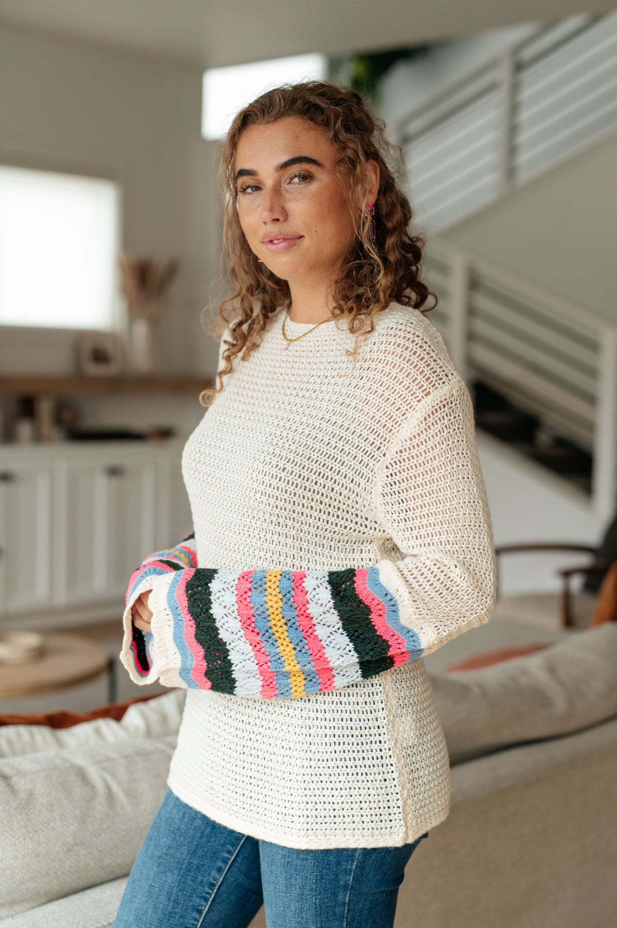 Striped Sleeve Sweater