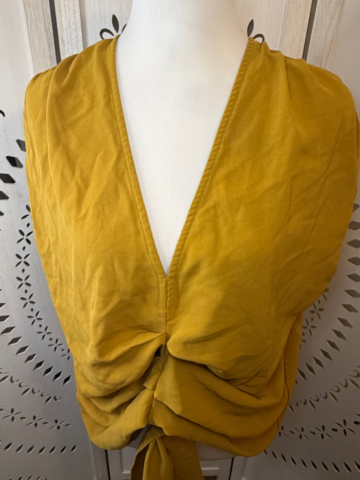 Amber Moon Revival: Mustard Tie Front Top