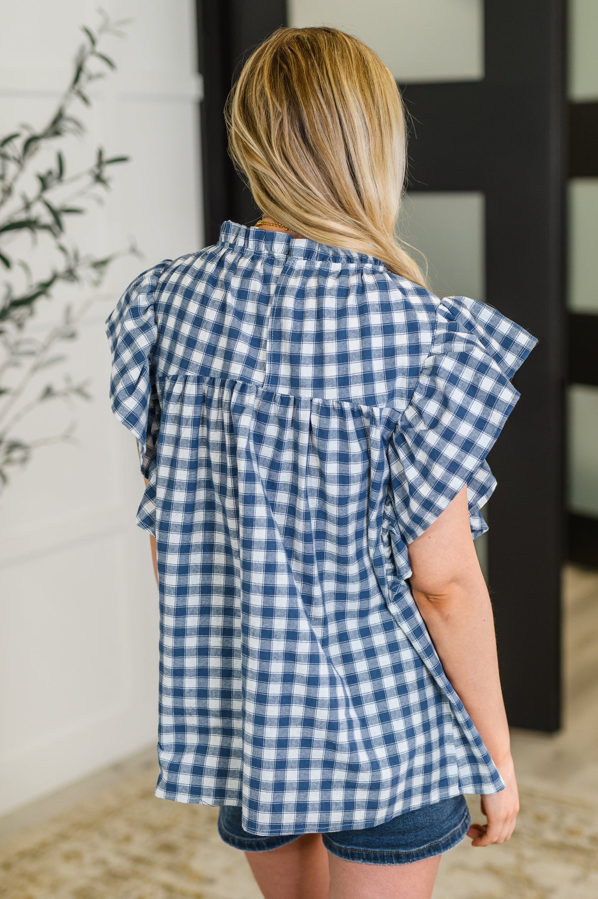 Blue Gingham Cotton Blouse