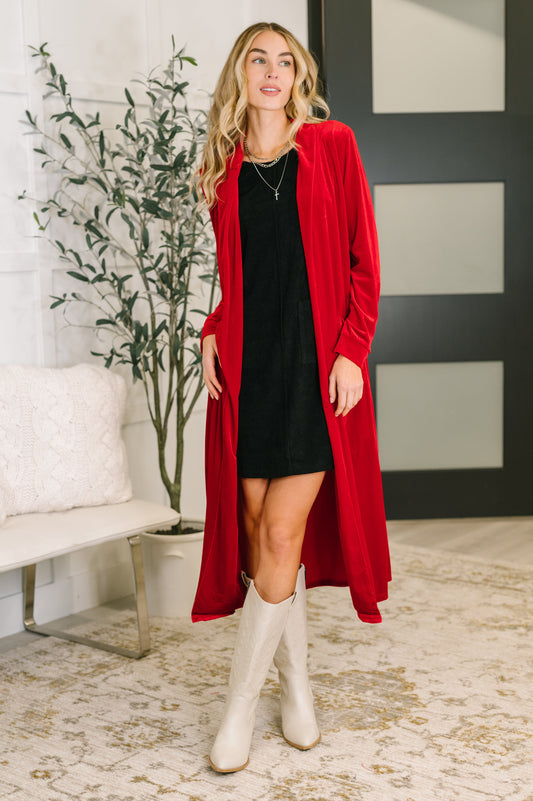 Velvet  Red Long Cardigan