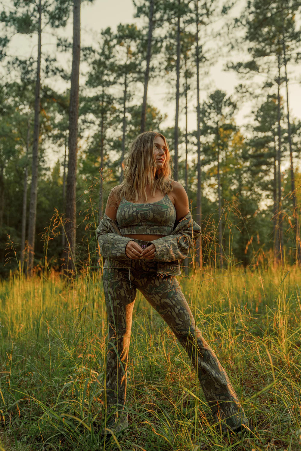 Amber Moon Revival: Tribe Kelley Mossy Oak Camo Traveler Bra in Greenleaf