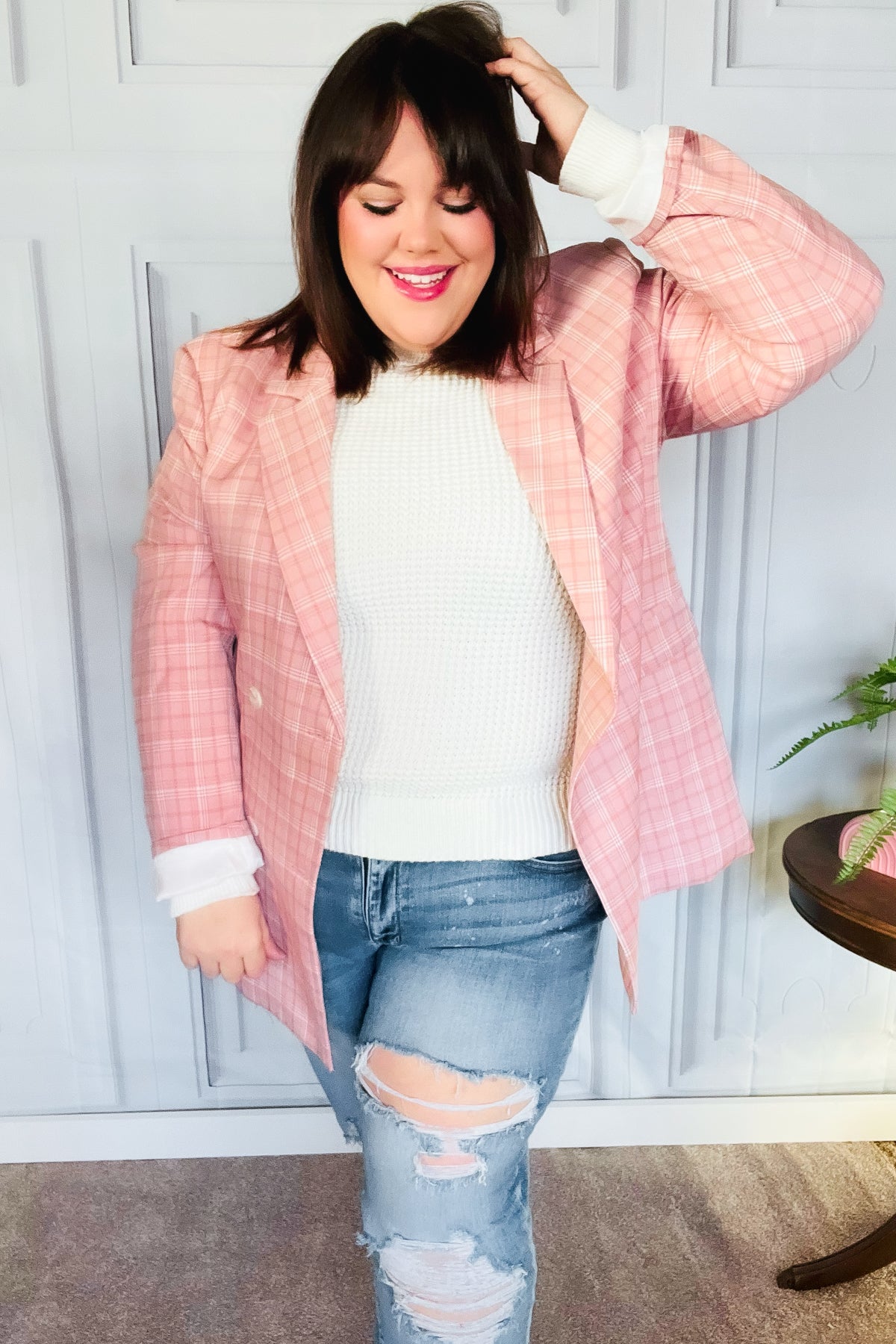 Pink Plaid Blazer