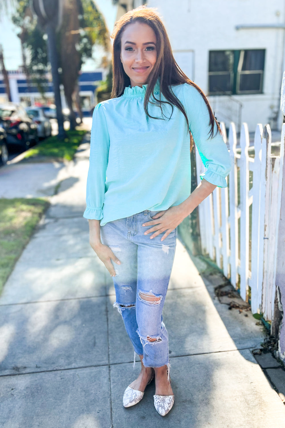 Mint Frill Neck Blouse
