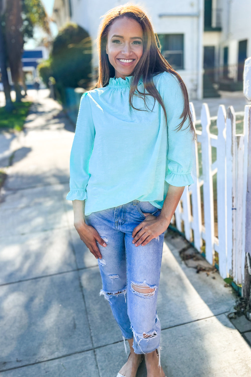 Mint Frill Neck Blouse
