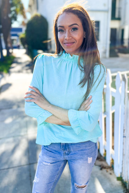 Mint Frill Neck Blouse