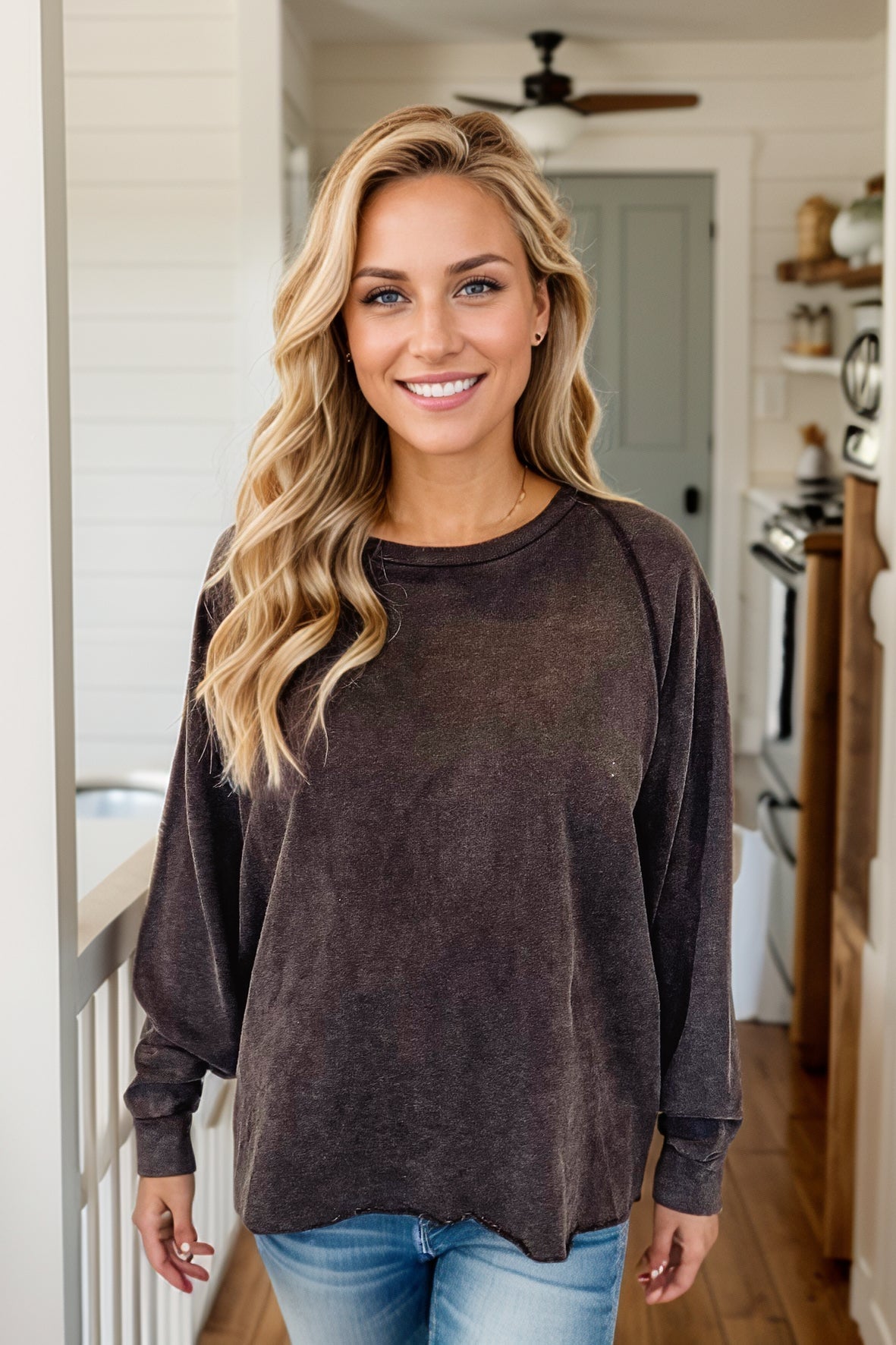 Black Mineral Wash Pullover