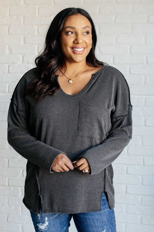 Amber Moon Basics: Ribbed Top in Charcoal