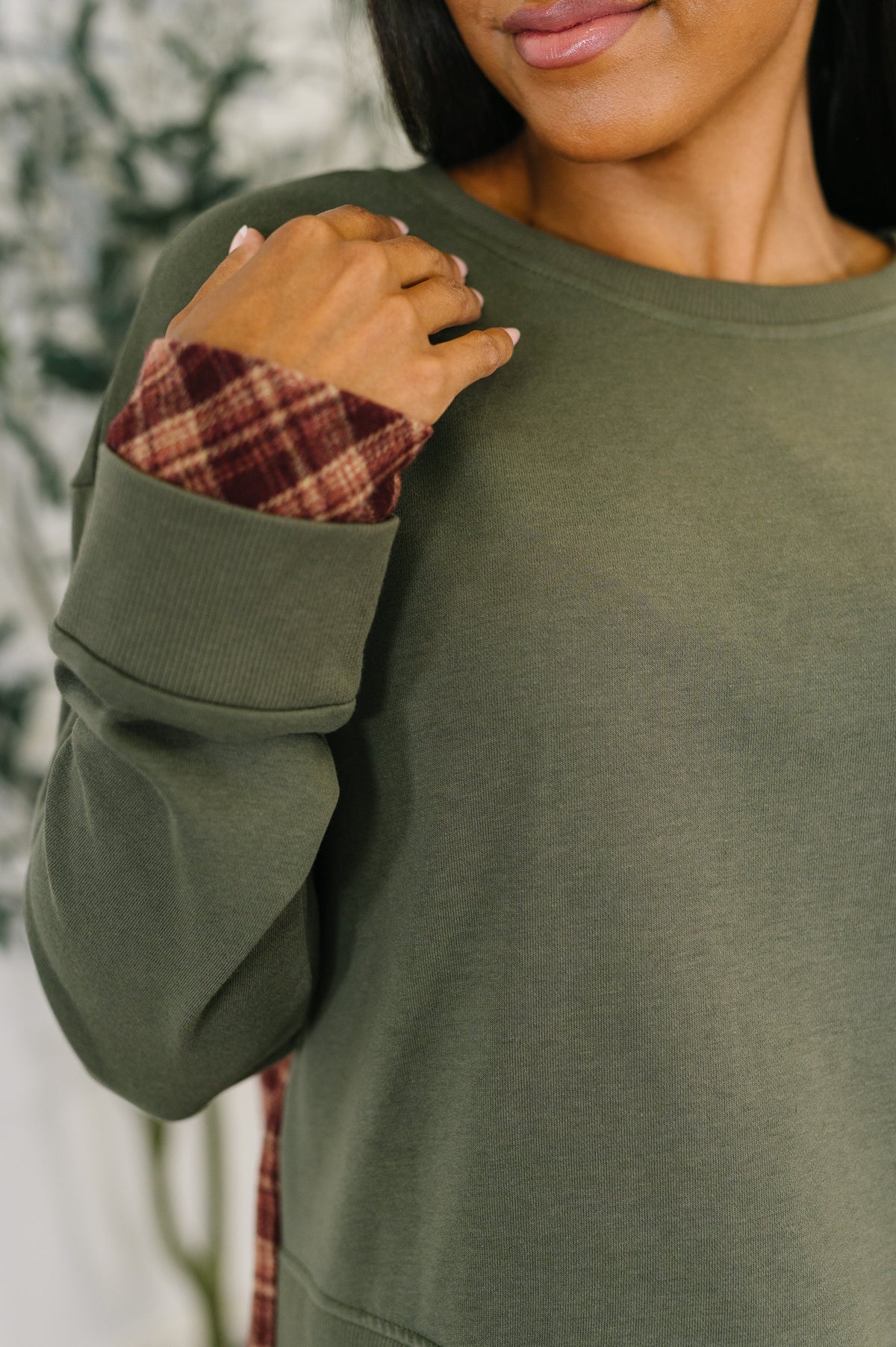 Plaid Contrast Sweatshirt