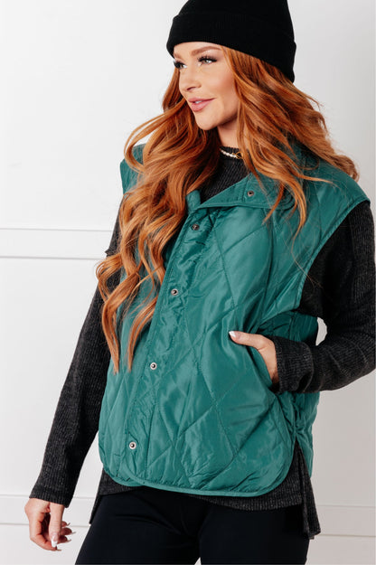 Quilted Puffer Vest in Hunter Green