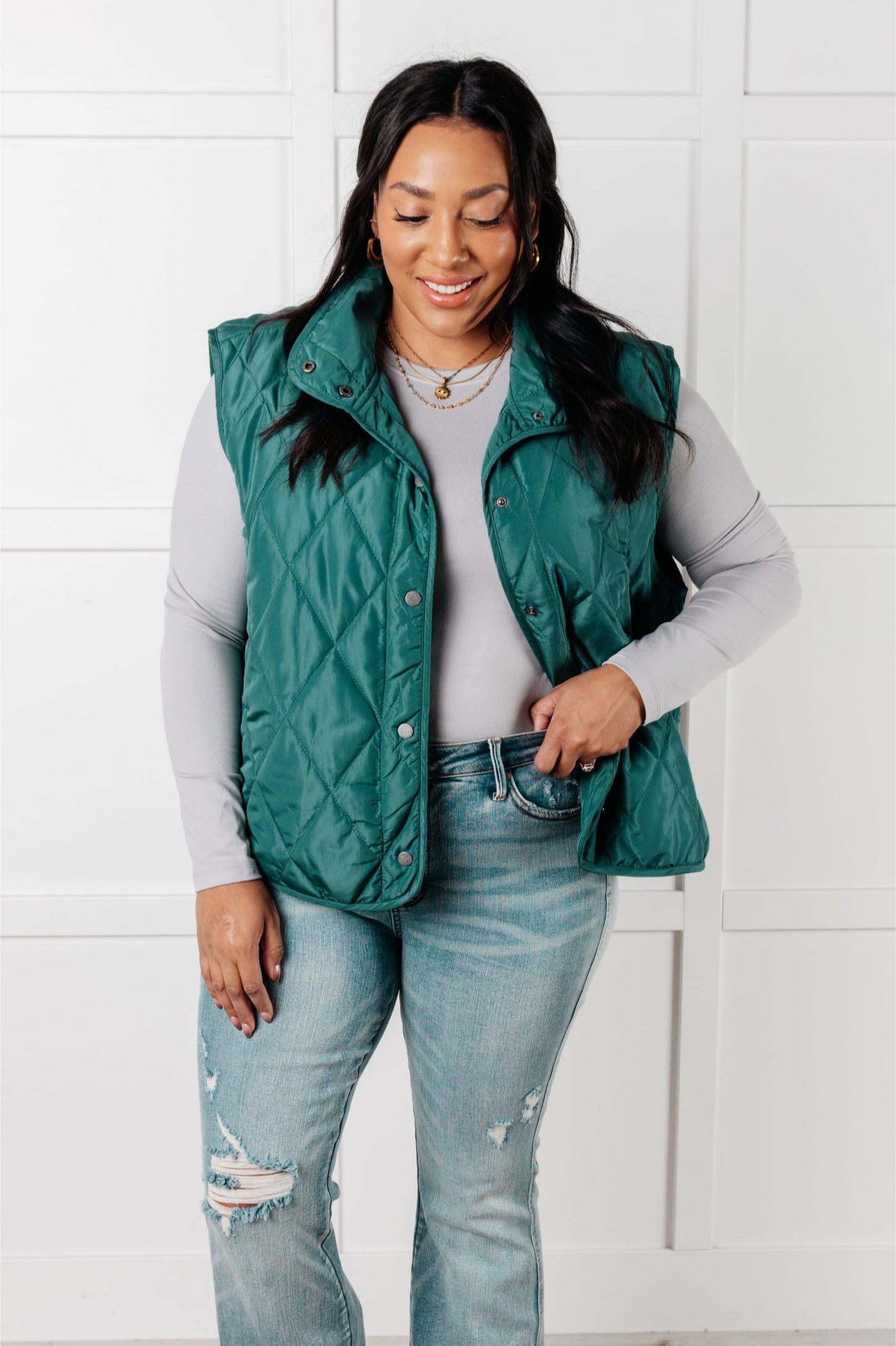 Quilted Puffer Vest in Hunter Green