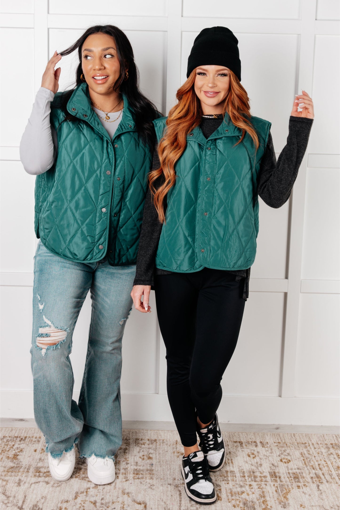 Quilted Puffer Vest in Hunter Green