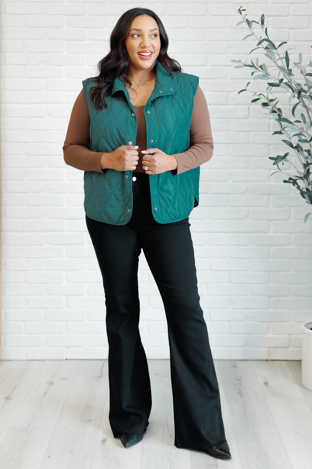 Quilted Puffer Vest in Hunter Green