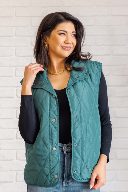 Quilted Puffer Vest in Hunter Green