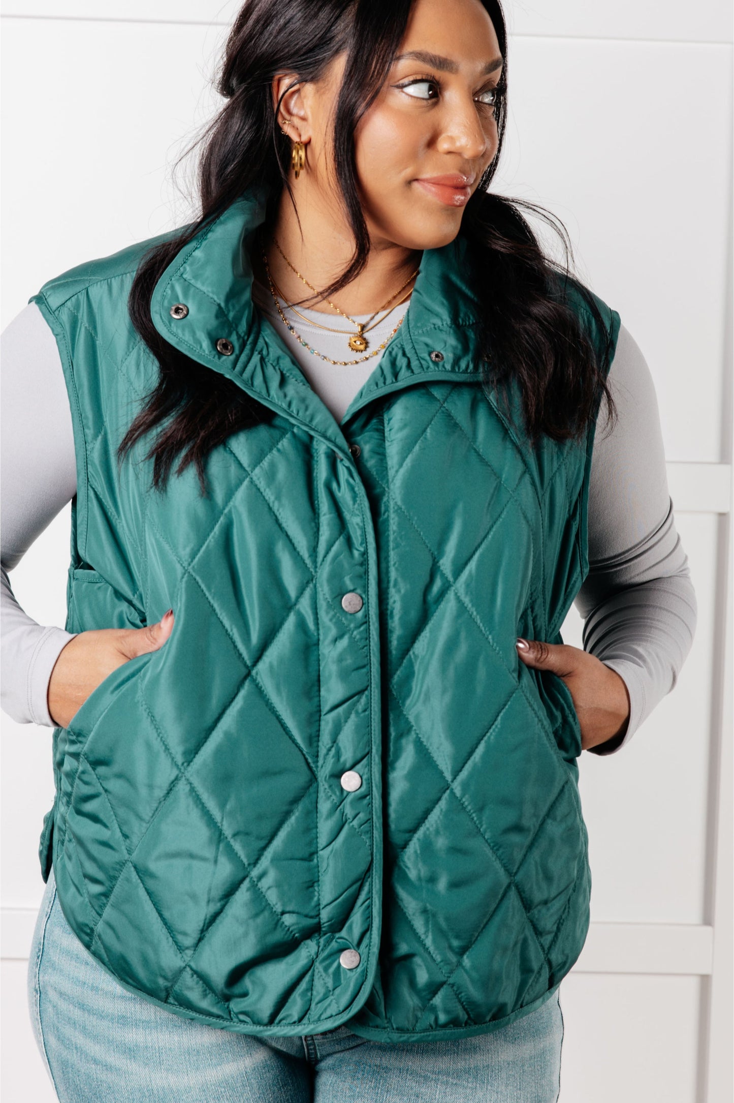 Quilted Puffer Vest in Hunter Green