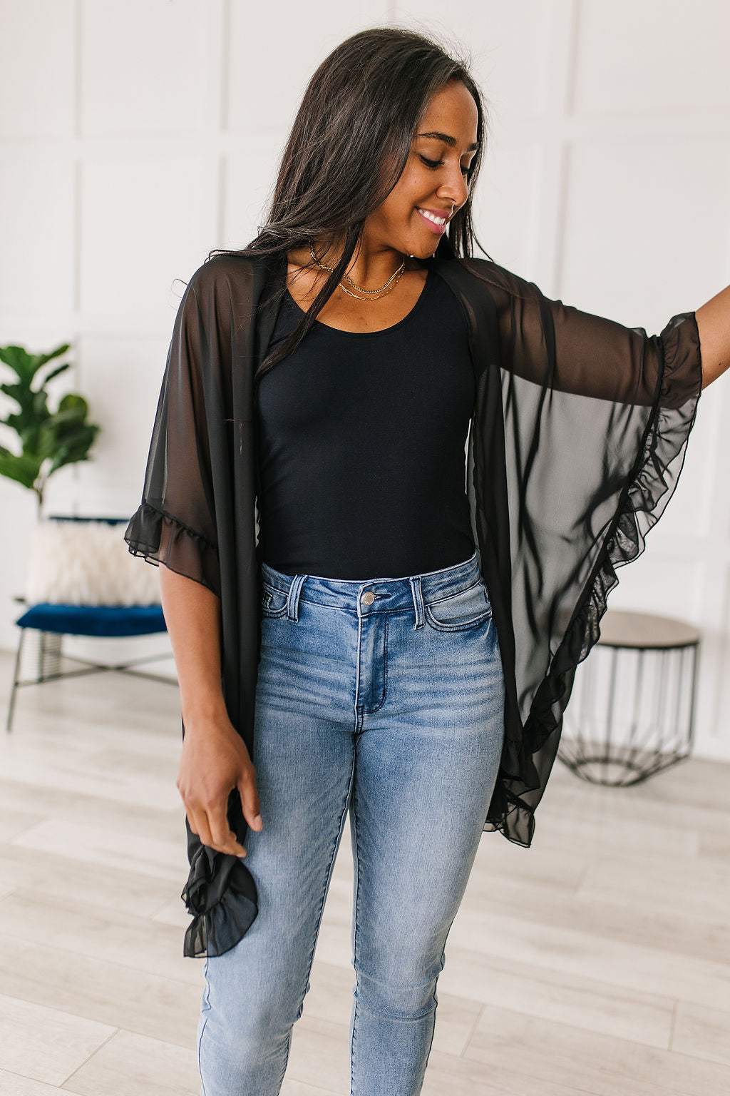 Black Ruffle Kimono