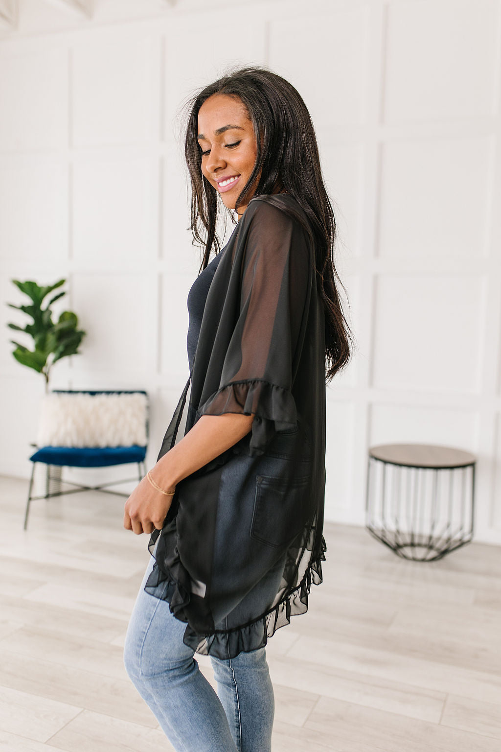 Black Ruffle Kimono