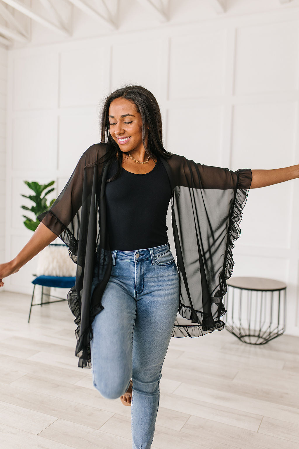 Black Ruffle Kimono