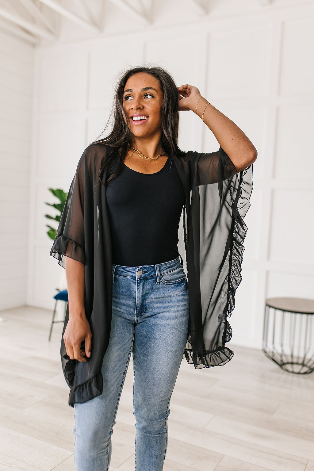 Black Ruffle Kimono