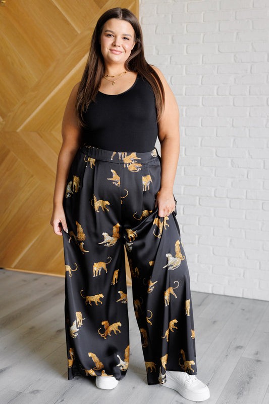 Leopard Satin Wide Leg Pants