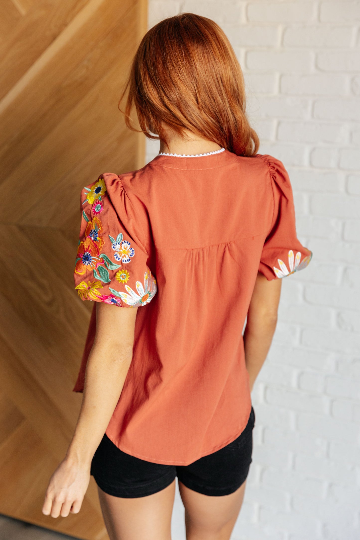 Rust Embroidered Sleeve Blouse