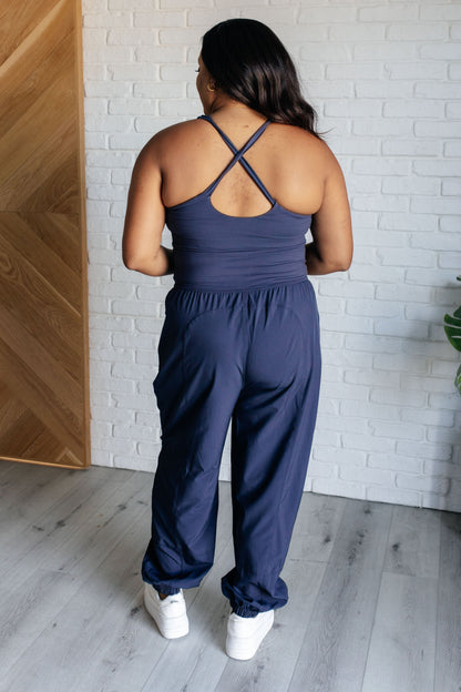 Cut Out Jumpsuit in Navy with Built in Bra