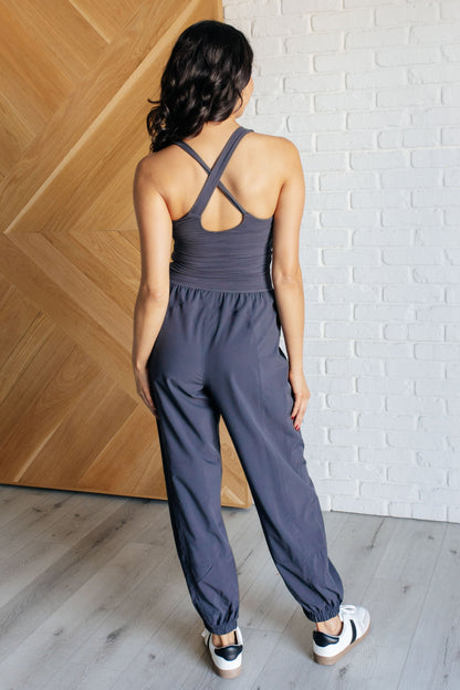 Cutout Jumpsuit with Built in Bra in Charcoal