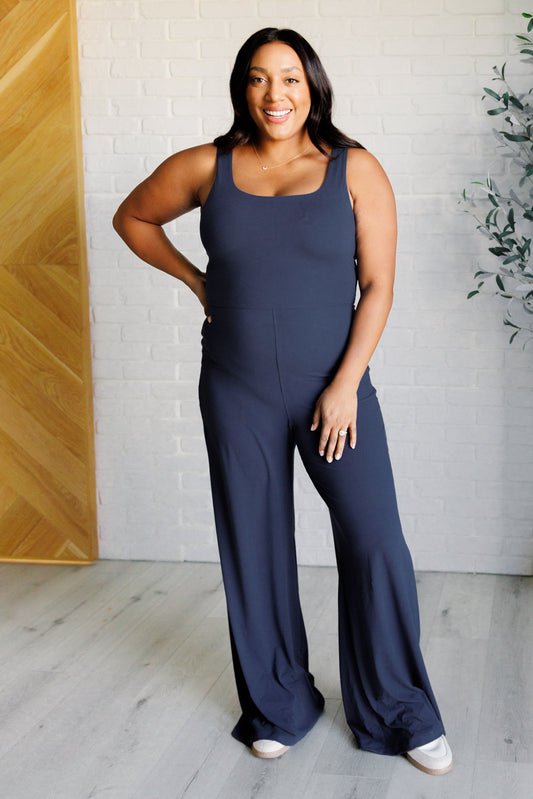 Shavasana Jumpsuit in Navy with Built in Bra