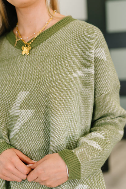 Olive Lightning Sweater