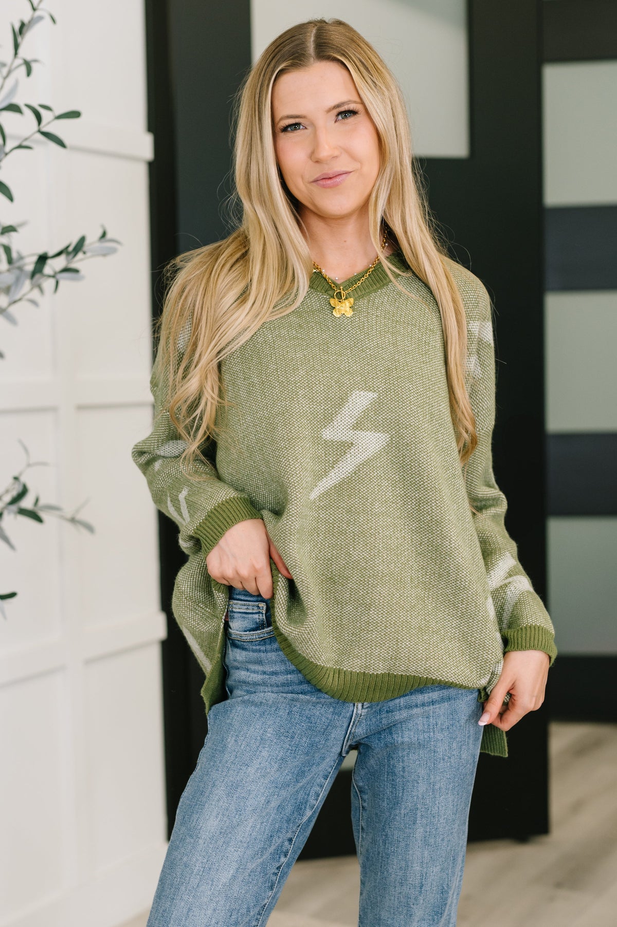 Olive Lightning Sweater