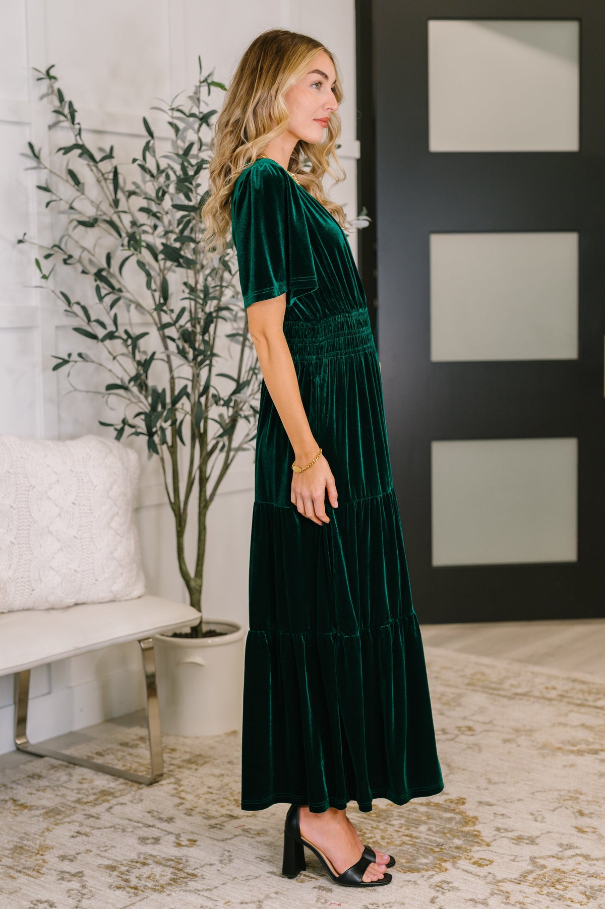 Emerald Velvet Tiered Dress