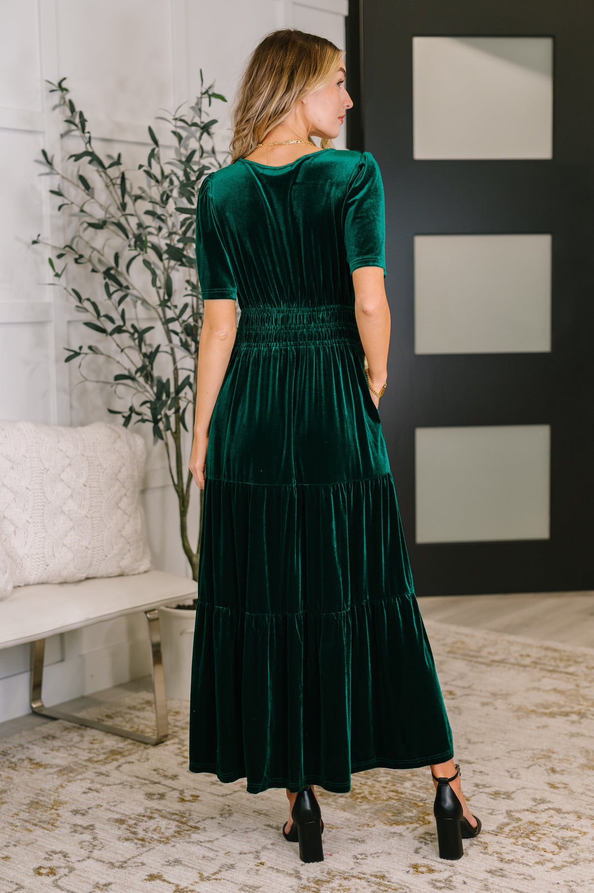 Emerald Velvet Tiered Dress