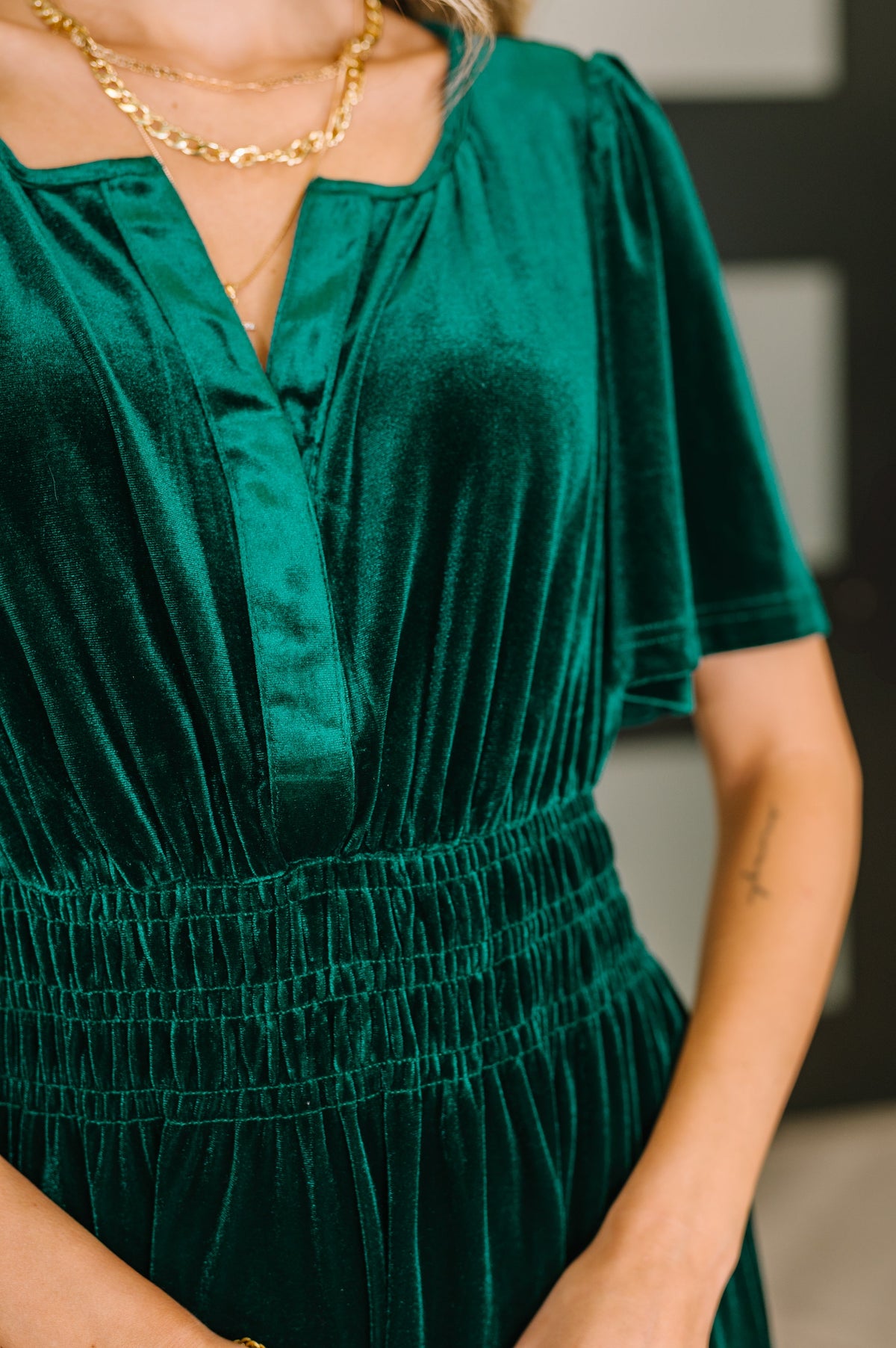 Emerald Velvet Tiered Dress