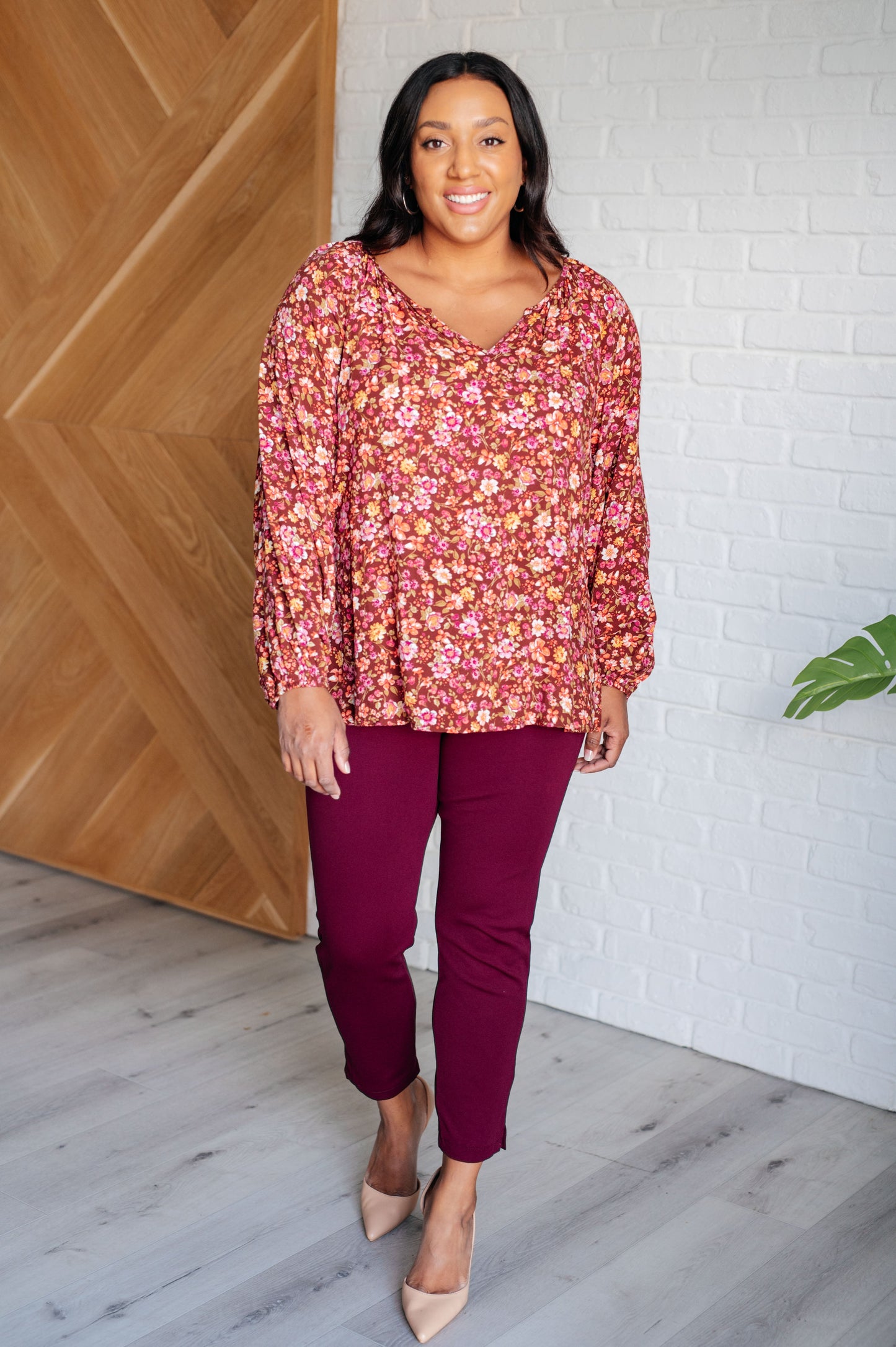 Fall Florals Blouse in Rust